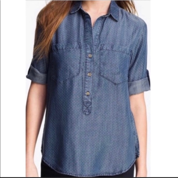Anthro Cloth & Stone Polka Dot Chambray Shirt Top - Picture 3 of 6